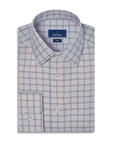 David Donahue Trim Fit Textured Windowpane Cotton Dress Shirt In Blue