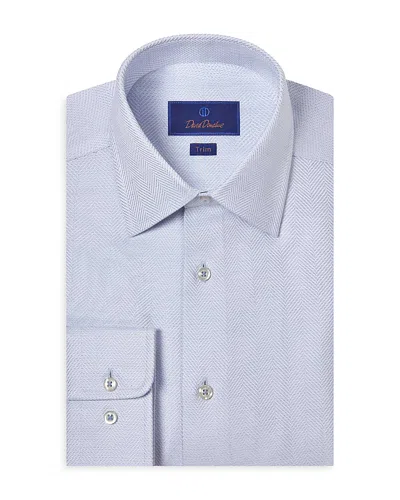 David Donahue Trim Fit Tic Herringbone Dress Shirt In Blue