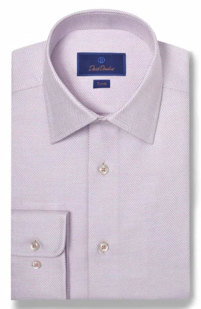 David Donahue Trim Fit Tic Herringbone Dress Shirt In Purple