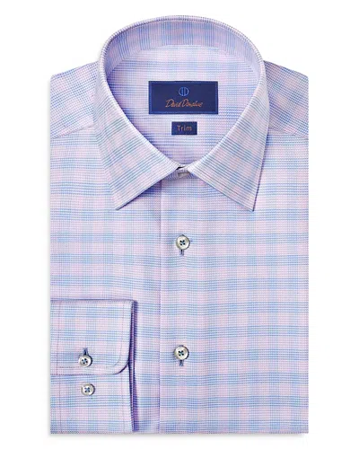 David Donahue Trim Fit Twill Check Dress Shirt In Sky/berry
