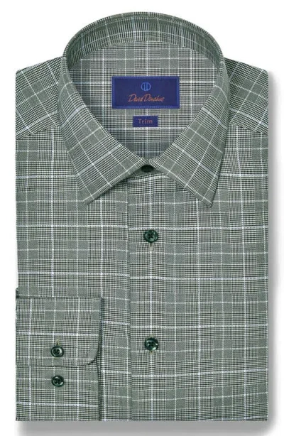 David Donahue Trim Fit Twill Glen Check Cotton Dress Shirt In Green