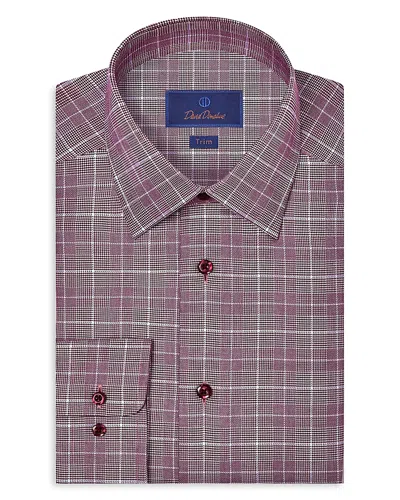 David Donahue Trim Fit Twill Glen Check Dress Shirt In Burgundy