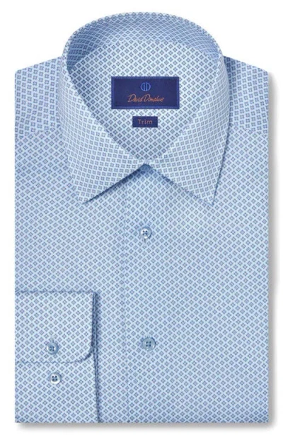 David Donahue Trim Fit Twill Neat Print Dress Shirt In Blue