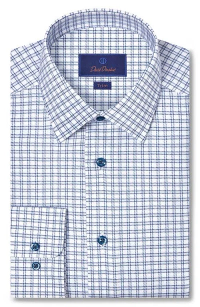 David Donahue Trim Fit Windowpane Check Cotton Dobby Dress Shirt In Blue
