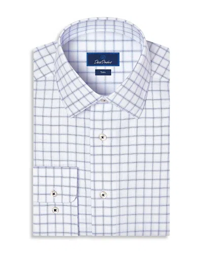 David Donahue Trim Fit Windowpane Cotton Check Dress Shirt In Blue