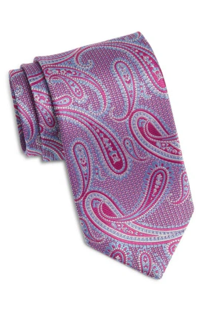 David Donahue X-long Paisley Silk Tie In Berry