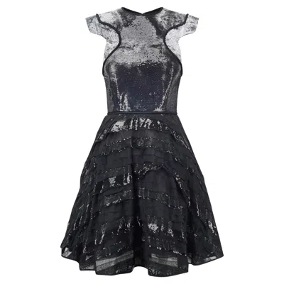 Pre-owned David Fielden Y2k  Monochrome Sequin And Tulle Dress In Black