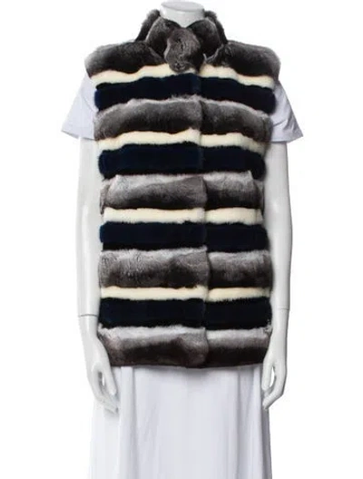 Pre-owned David Green Fur Striped Fur Jacket In Black