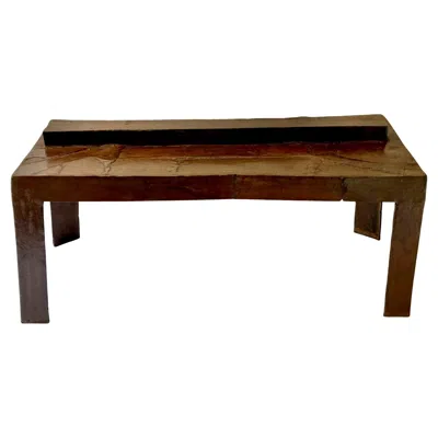 Pre-owned David Hacker . Pieced And Welded Steel Table. Lustrous Waxed Finish. In Brown