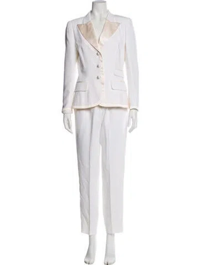 Pre-owned David Hayes Pleated Accents Pantsuit In White