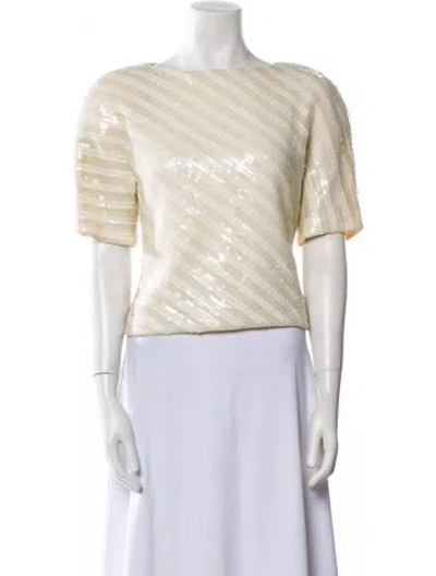 Pre-owned David Hayes Silk Bateau Neckline Crop Top In Neutral