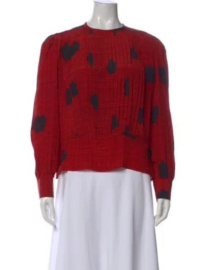 Pre-owned David Hayes Silk Floral Print Blouse In Red