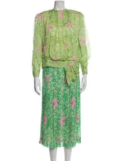Pre-owned David Hayes Silk Floral Print Skirt Set In Green