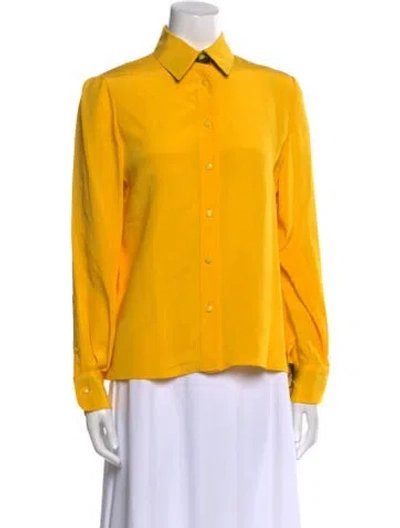Pre-owned David Hayes Silk Long Sleeve Button-up Top W/ Tags In Yellow