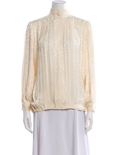 Pre-owned David Hayes Silk Mock Neck Blouse In Neutral