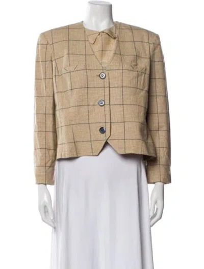 Pre-owned David Hayes Silk Plaid Print Set In Neutral