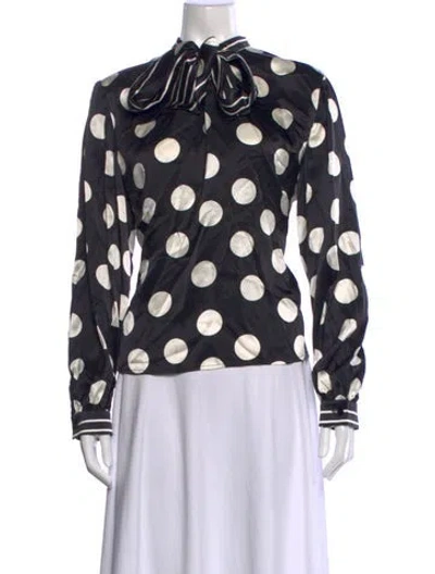 Pre-owned David Hayes Silk Polka Dot Print Blouse In Black