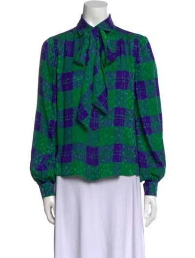 Pre-owned David Hayes Silk Printed Blouse In Green