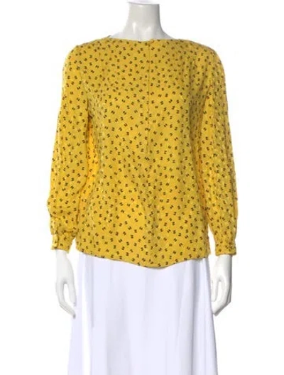 Pre-owned David Hayes Silk Printed Blouse In Yellow