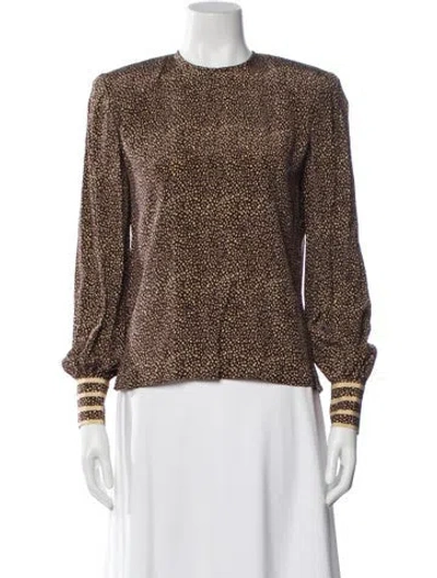 Pre-owned David Hayes Silk Printed Top In Brown