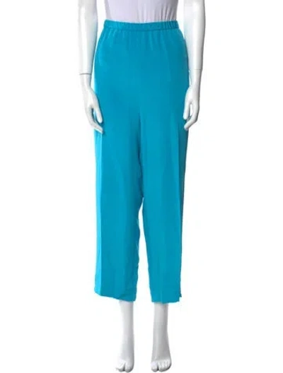 Pre-owned David Hayes Silk Straight Leg Pants In Blue