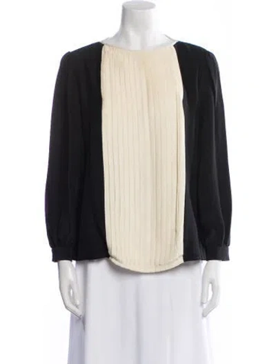 Pre-owned David Hayes Silk Striped Blouse In Black