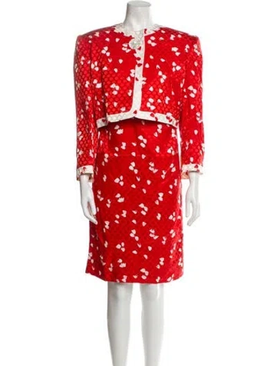 Pre-owned David Hayes Vintage Printed Dress Set In Red