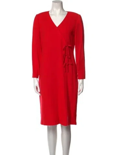 Pre-owned David Hayes V-neck Knee-length Dress In Red