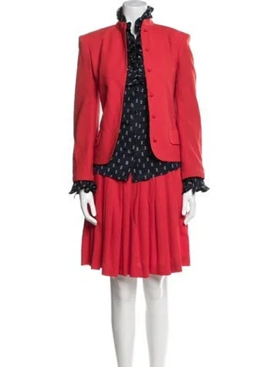 Pre-owned David Hayes Wool Colorblock Pattern Skirt Suit In Red