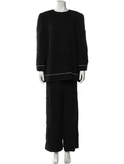 Pre-owned David Hayes Wool Crystal Embellishments Pant Set In Black