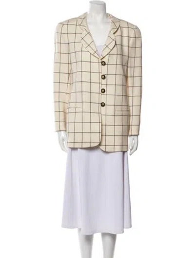 Pre-owned David Hayes Wool Plaid Print Blazer In Neutral