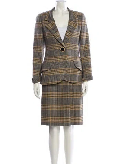 Pre-owned David Hayes Wool Plaid Print Skirt Suit In Multi