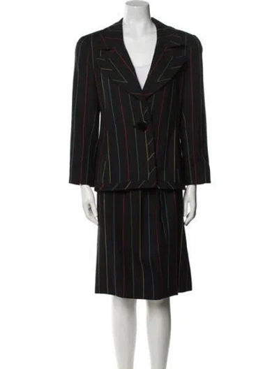 Pre-owned David Hayes Wool Striped Skirt Suit In Black