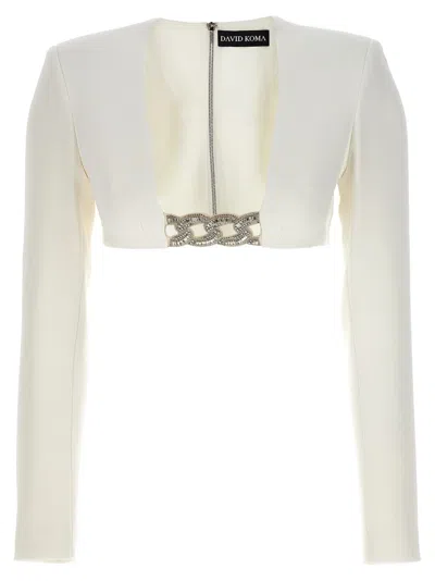 David Koma Crystal Chain 3d Square Neck Top In White