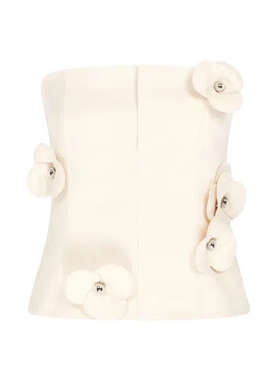 David Koma 3d Flower Denim Corset Top In Neutral