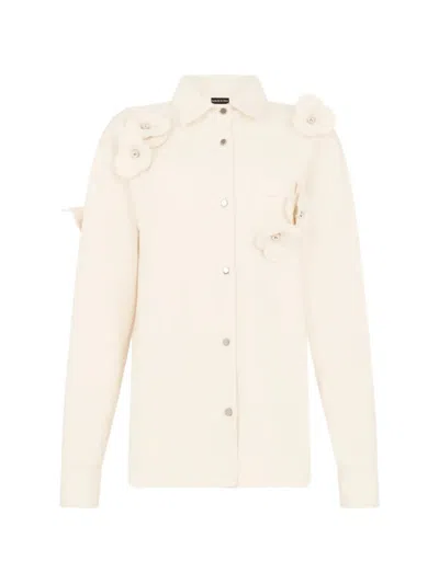 David Koma 3d Flower Denim Shirt In Neutral