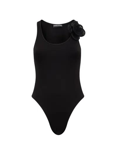 David Koma 3d Lace-flower Bodysuit In Black