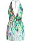 David Koma Abstract-print Halterneck Silk Minidress In 紫色