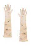 David Koma All Over Crystal Embroidered Gloves In Brown