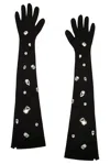 David Koma All Over Crystal Embroidered Long Gloves In Black