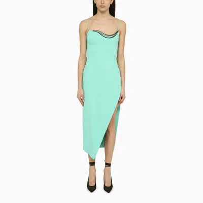 DAVID KOMA DAVID KOMA | AQUA GREEN MIDI DRESS WITH SLIT