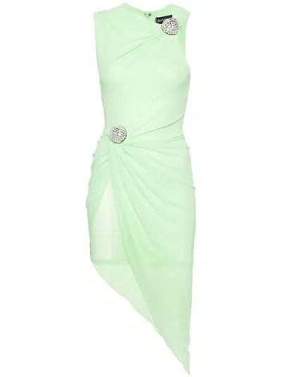 David Koma Crystal Balls And Ruched Mesh Midi Dress In Green