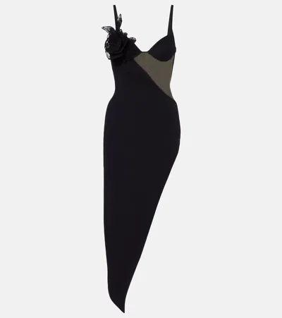 David Koma Asymmetric Cutout Floral-appliqué Midi Dress In Blue