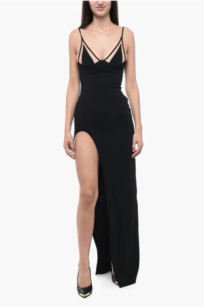 David Koma Asymmetric Design Maxi Dress With Mesh Detail In Black