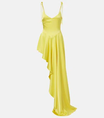 David Koma Asymmetric Draped Satin Minidress In Yellow