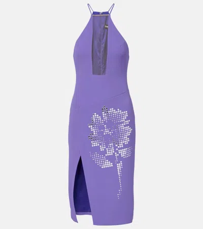 David Koma Asymmetric Embellished Floral Midi Dress In Purple