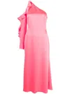David Koma One-shoulder Satin Midi Dress In Rosa
