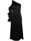 David Koma One Shoulder Midi Dress With Ruffle Detail In Schwarz