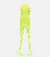David Koma Asymmetric Ruffled Midi Dress In Neon Yellow