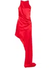 David Koma Draped Wrapped Asymmetric Skirt Satin Dress In Red